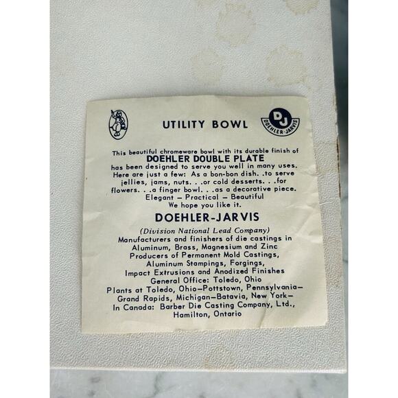 New Doehler Jarvis Utility Bowl Division National Lead Co Silver Chrome In Box - Picture 2 of 11